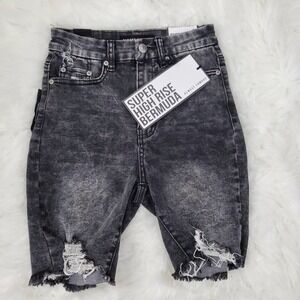 New! Almost Famous Super High Rise Bermuda Shorts Size 0. Distressed.